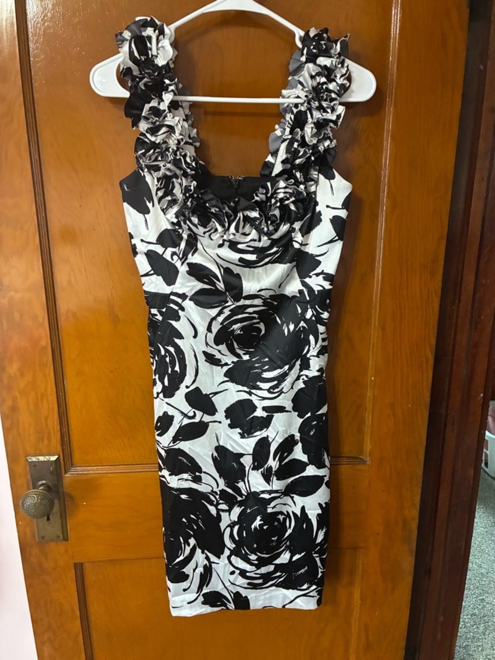 #5 - White House Black Market Floral Ruffle Neck Sheath Dress